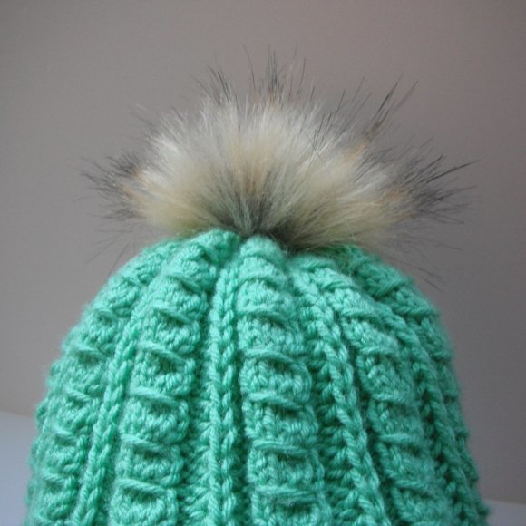 Hand Knitted Hat Toque Adult One Size Acrylic Color Jade - 007 Hand knit by me - Picture 10 of 12